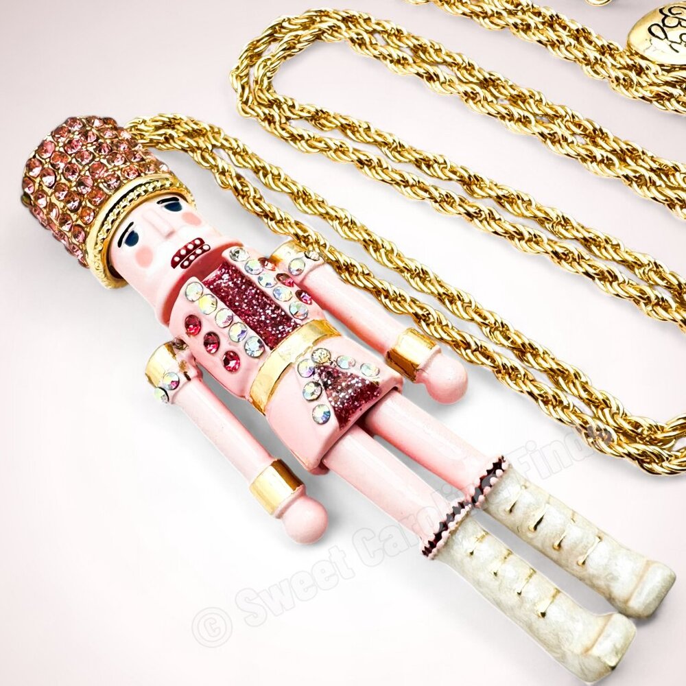 Betsey Johnson Nutcracker Christmas Necklace Pink Holiday Pendant RV $68 NEW - Picture 3 of 5